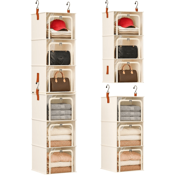 6-Tier Modular Hanging Closet Organizer with Clear Window, Fabric Storage Shelves for RV Nursery