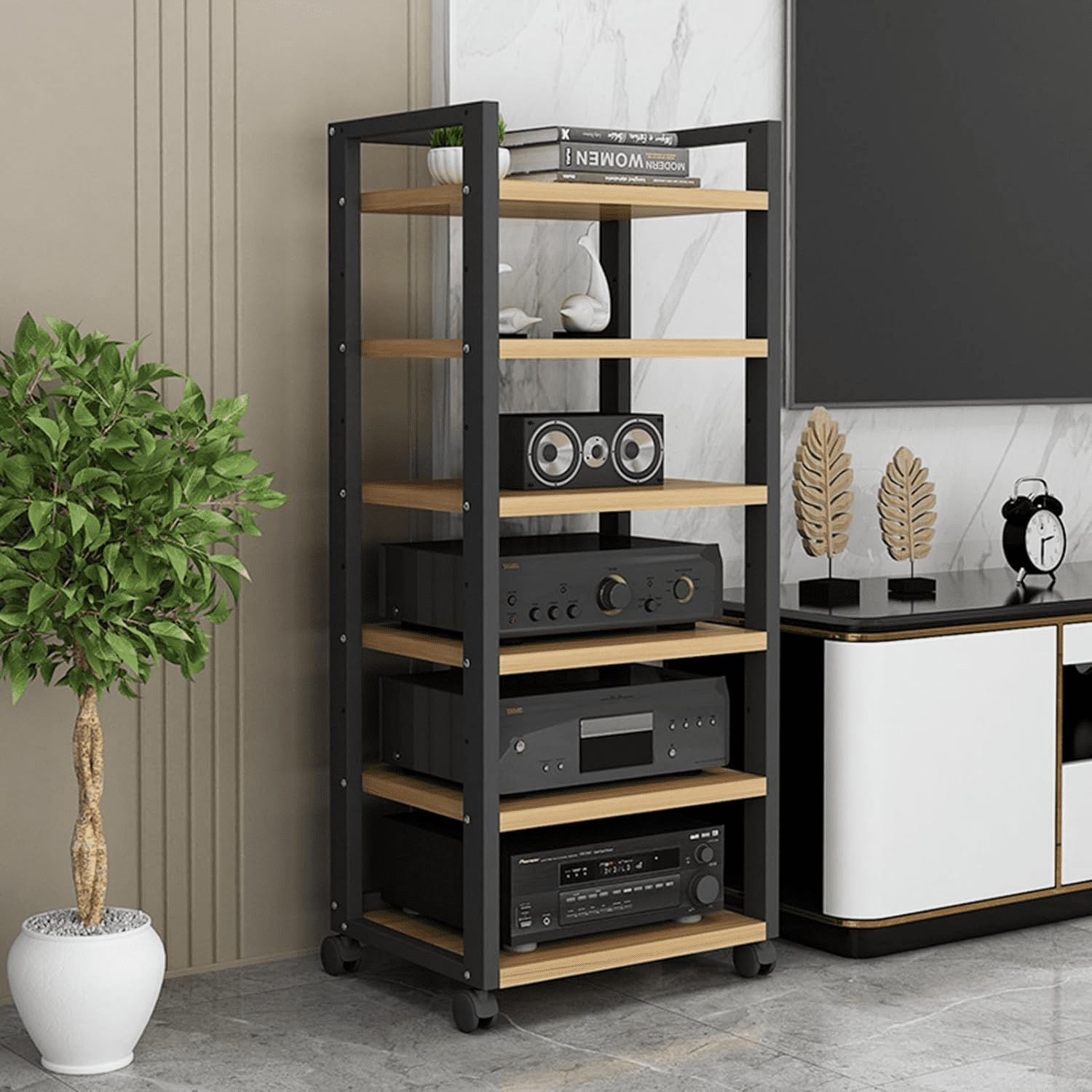 6-Tier Movable Media Stand Audio/Video CD Player Stand Stereo Component ...