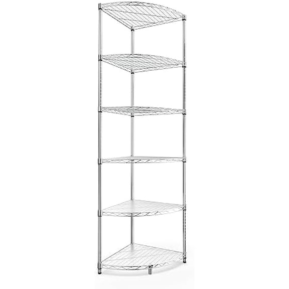 6 Tier NSF Metal Corner Shelf Wire Shelving Unit, 420lbs Capacity, Adjustable, with Leveling Feet and Waterproof Shelf Liners for Garage, Kitchen, and More - 72" H x 18" L x 18" D, Chrome
