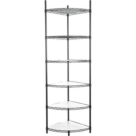 6 Tier NSF Metal Corner Shelf Wire Shelving Unit, 420lbs Capacity Heavy Duty Adjustable Storage Rack with Shelf Liners for Closet Kitchen Bathroom Garage Basement, 72" H x 18" L x 18" D - Black