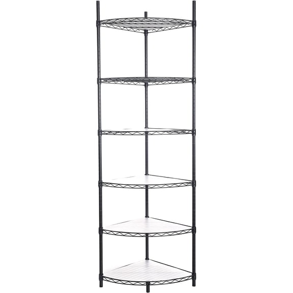 6 Tier NSF Metal Corner Shelf Wire Shelving Unit, 420lbs Capacity Heavy Duty Adjustable Storage Rack with Shelf Liners for Closet Kitchen Bathroom Garage Basement, 72" H x 18" L x 18" D - Black