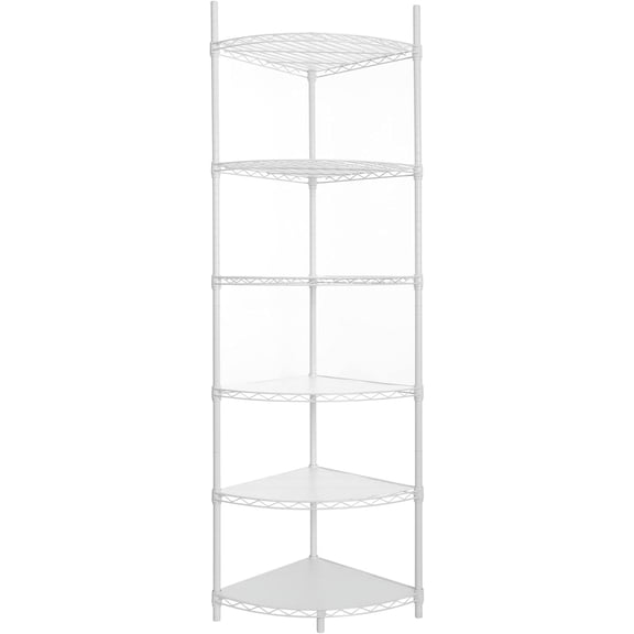6 Tier NSF Metal Corner Shelf Wire Shelving Unit, 420lbs Capacity Heavy Duty Adjustable Storage Rack with Shelf Liners for Closet Kitchen Bathroom Garage Basement, 72" H x 18" L x 18" D - White