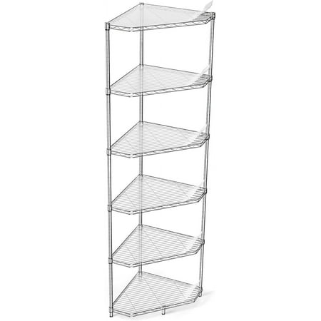 6 Tier NSF Metal Shelf Pentagonal Corner Wire Shelving Unit,600lbs Capacity Heavy Duty Adjustable Storage Rack with Shelf Liners for Kitchen Garage Office Etc Room Corner, 72"H x 20"L x 20"D - Chrome