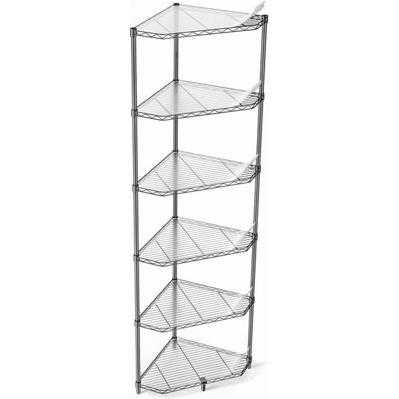 6 Tier NSF Metal Shelf Pentagonal Corner Wire Shelving Unit, 600lbs Capacity Heavy Duty Adjustable Storage Rack with Shelf Liners for Kitchen Garage Office Etc Room Corner, 72"H x 20"L x 20"D - Black