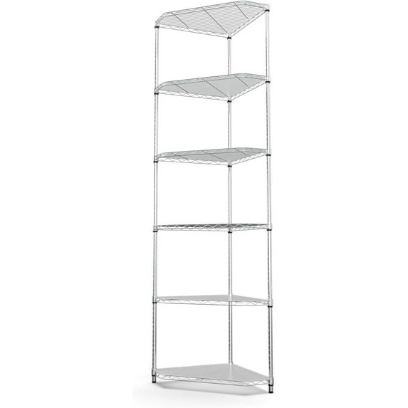 6 Tier NSF Metal Shelf Pentagonal Corner Wire Shelving Unit, 72"H x 20"L x 20"D - Chrome, 600lbs Capacity Heavy Duty Adjustable Storage Rack with Shelf Liners for Kitchen Garage Office Room Corner