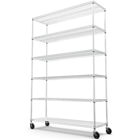 6 Tier NSF Metal Shelf Wire Shelving Unit, 6000lbs Capacity Heavy Duty Adjustable Storage Rack with Wheels & Shelf Liners for Commercial Grade Utility Steel Storage Rack, 82"H x 48"L x 18"D - Chrome