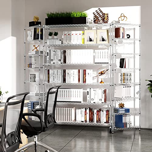 6 Tier NSF Metal Shelf Wire Shelving Unit, 6000lbs Capacity Heavy Duty Adjustable Storage Rack with Wheels & Shelf Liners for Commercial Grade Utility Steel Storage Rack, 82"H x 48"L x 18"D - Chrome