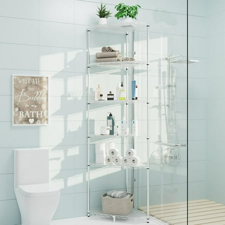 6 Tier NSF Storage Rack, 600lbs Capacity Metal Pentagonal Corner Wire Shelving Units with Adjustable Feet for Balcony, Kitchen, Bathroom, 72" H x 20" L x 20" W Chrome