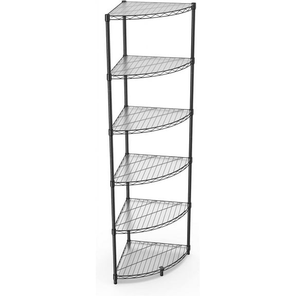 6 Tier Narrow Corner Wire Shelving Unit NSF Metal Shelf, 420lbs Capacity, Adjustable Storage Rack with Leveling Feet & Shelf Liners for Kitchen Garage Room,72" H X 18" L X 18" D