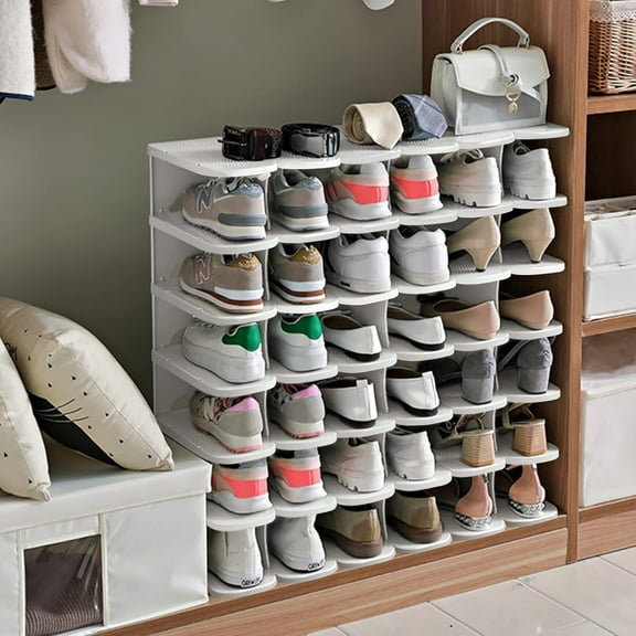 6-Tier Narrow Shoe Organizer, Adjustable Cubby Shoe Rack for Closet - White