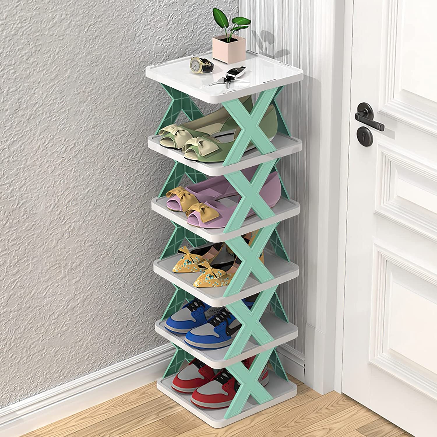 6 Tier Narrow Shoe Rack, Small Vertical Shoe Stand, Space Saving DIY