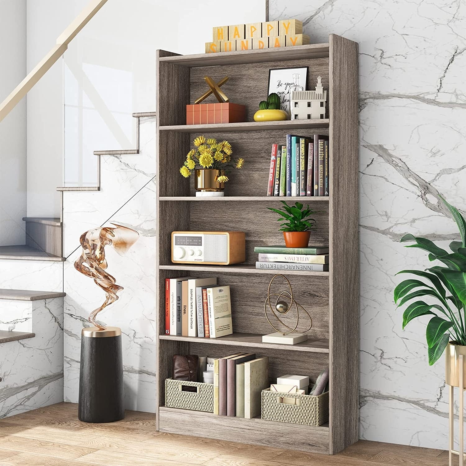 Tall 2024 grey bookshelf