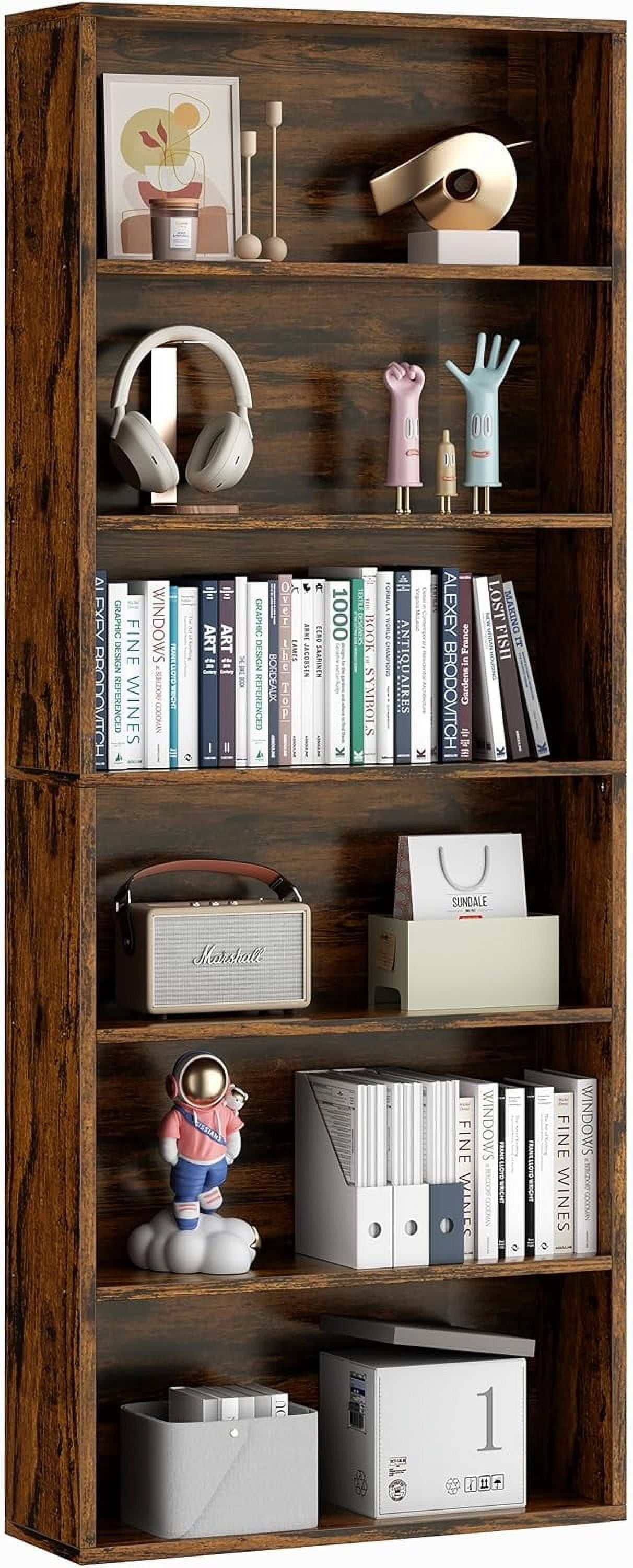 6-Tier Open Bookcase and Bookshelf, Floor Standing Wood Display Storage ...