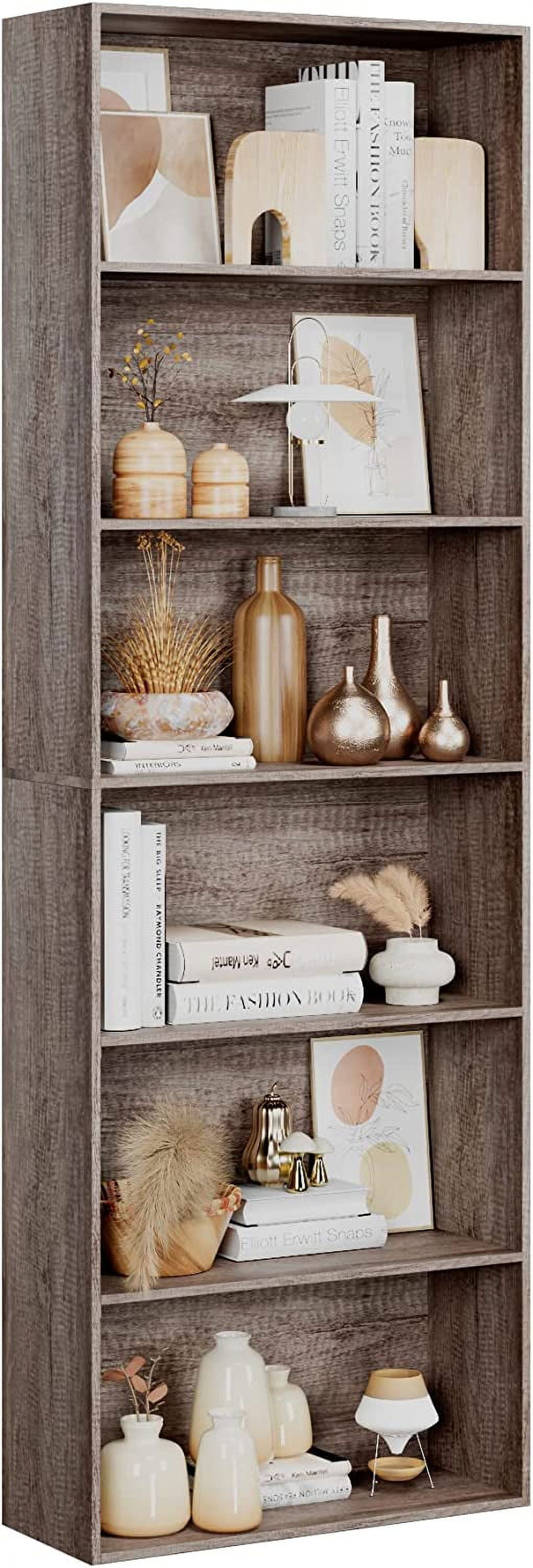 FOTOSOK 6-Tier Open Bookcase - Tall Freestanding Bookshelf For Living Room, Bedroom, Office (Black)
