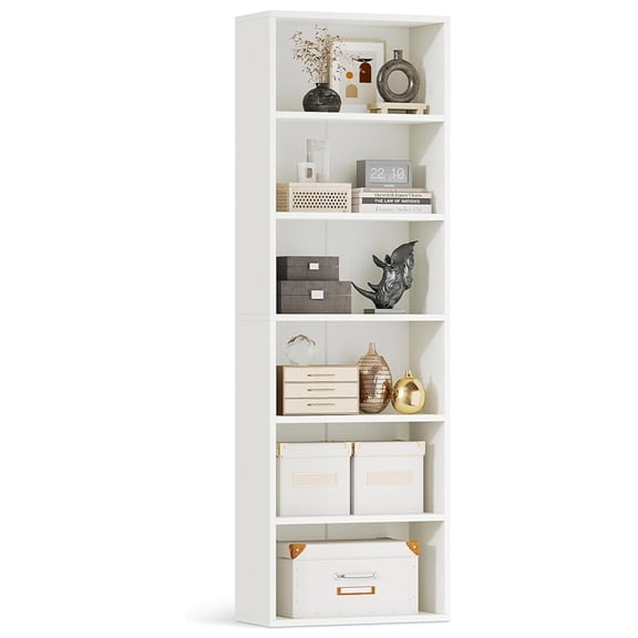 6-Tier Open Bookshelf and Bookcase, Floor Standing Display Storage Shelves for Living Room, Tall Book Shelf for Bedroom, Home Office, Dining Room, White