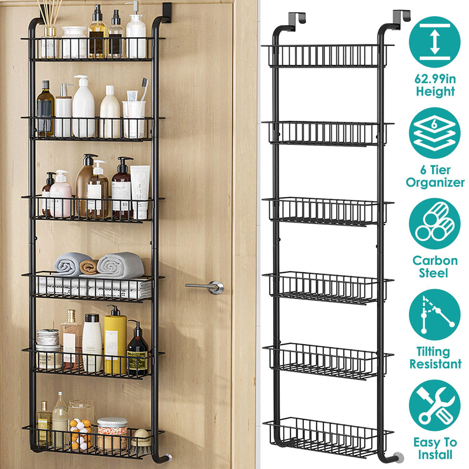 6 Tier Over the Door Pantry Organizer, iMounTEK 62.99in Pantry Door