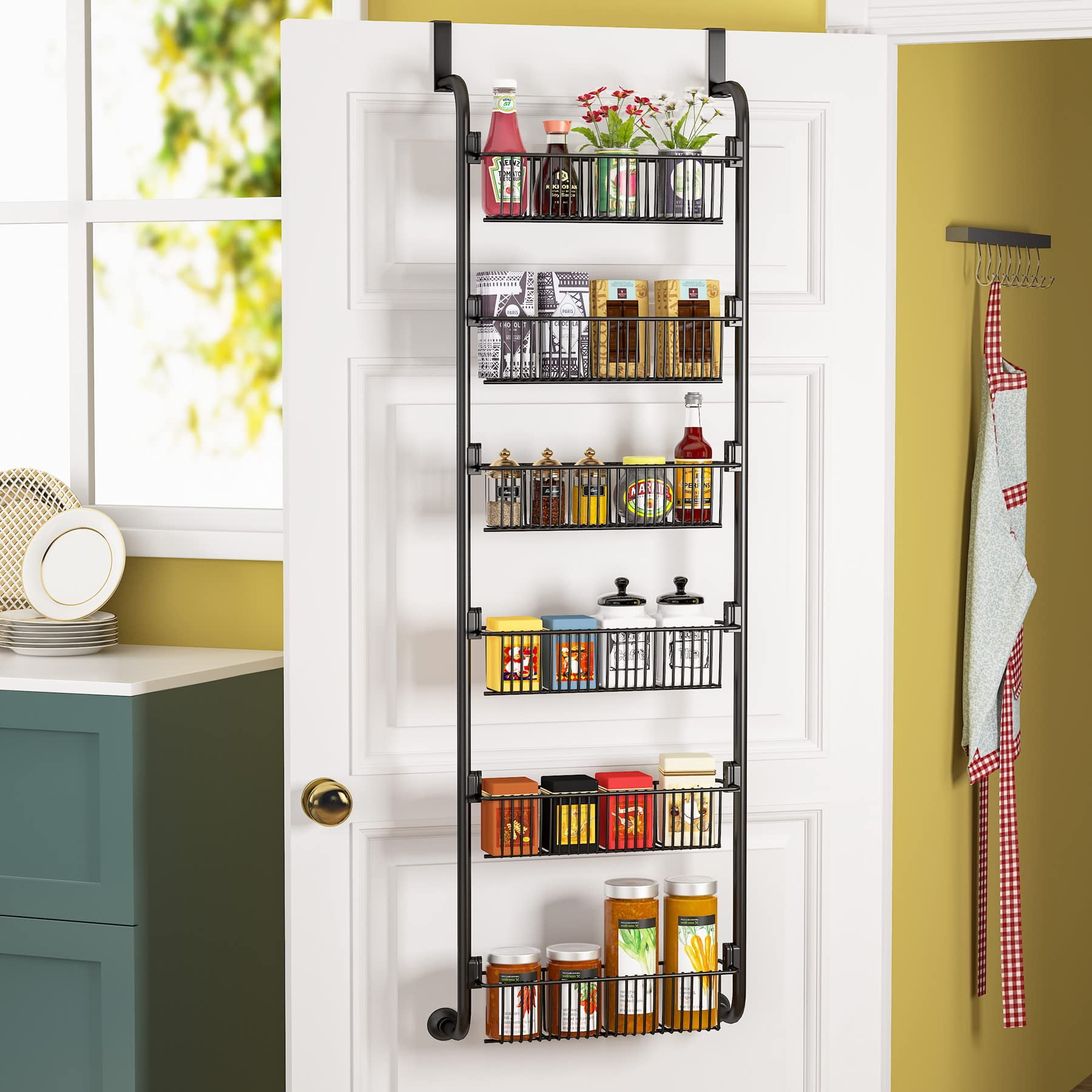 6-Tier Over The Door Pantry Organizer, ZRSDIXKI Heavy-Duty Metal Pantry  Door Organizer, Door Spice Rack Hanging Storage for Kitchen Pantry 