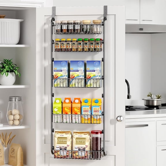 5-Tier Over the Door Pantry Organizer, LazySpin Door Hanging Storage for Kitchen Pantry, Black