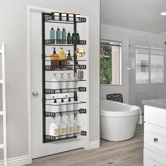 6-Tier Over the Door Pantry Organizer, Heavy-Duty Hanging Spice Rack for Kitchen & Bathroom, 10LBS Load Capacity - Black