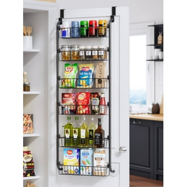 6 Tier Over the Door Pantry Organizer and Storage Rack with 6 Full Baskets, LAMU Metal Hanging & Wall Mounted Kitchen Storage Spice Rack-Black