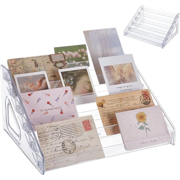 6-Tier PA Plastic Display Riser Stands for Mini Card Clear 31x25.5x16cm Clear