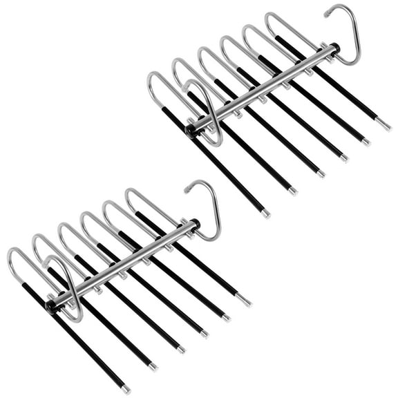 6 Tier Pant Hangers Space Saving Anti-Slip Stainless Steel for Closet Multiple Layers Multifunctional Uses Rack Organizer for Trousers Scarves Slack(2 Pack,Black )