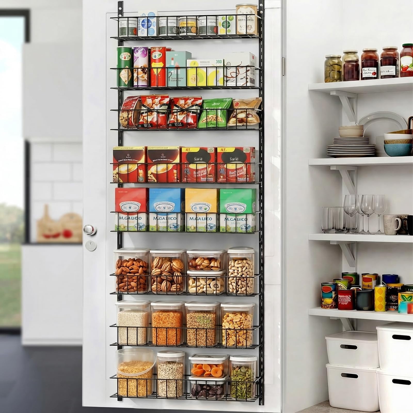 6-Tier Pantry Door Oragnizer, Over The Door Pantry Organizer Rack and ...