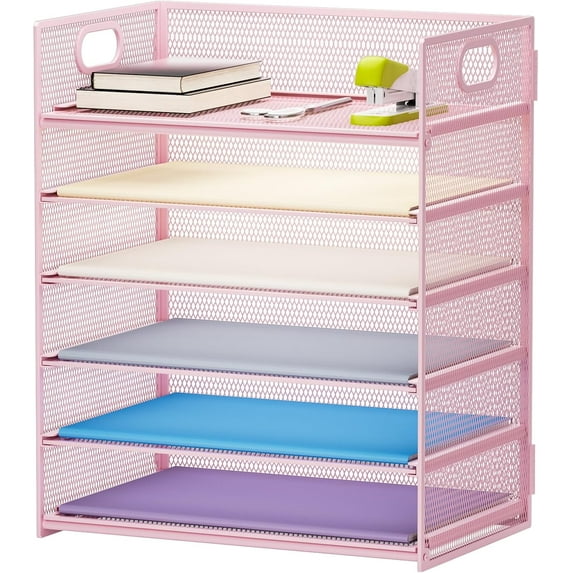 6-Layer Paper Organizer Letter Tray - Grid Desktop File Organizer with Handle, Paper Sorting Organizer for Letter/A4 Office Folders - Black