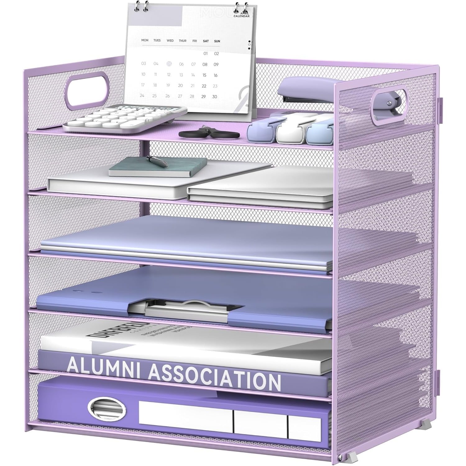 INTIGE 6 Tier Paper Organizer for Desk, Paper Letter Tray Organizer, Metal Mesh Desk File Organizers with Handle for Office/Home