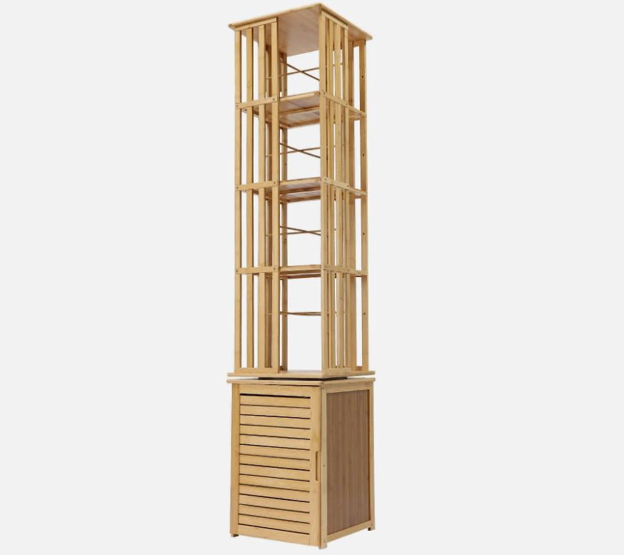 6 Tier Plants Rotating Bookshelf Cylindrical Storage Display Wooden ...