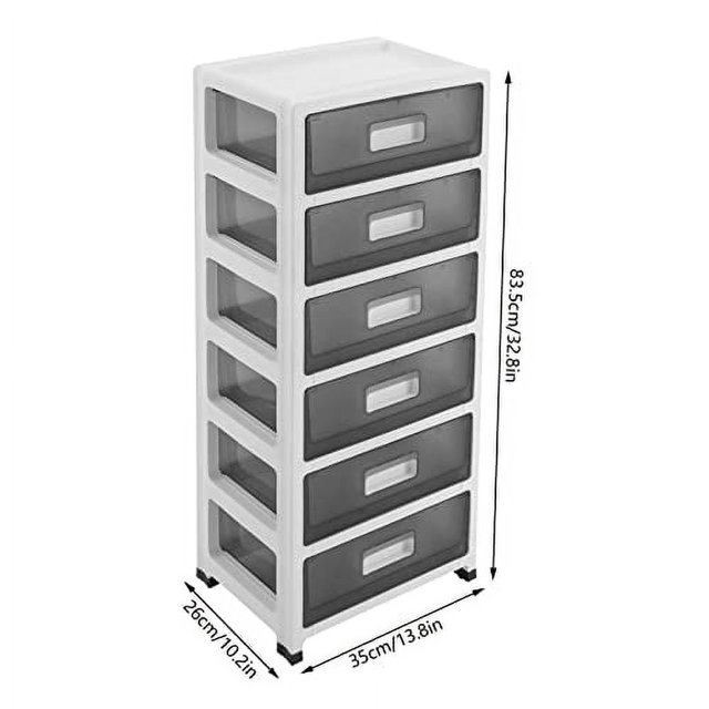 6Tier Plastic Drawers Dresser,Clear Tower Organizer with Wheels for