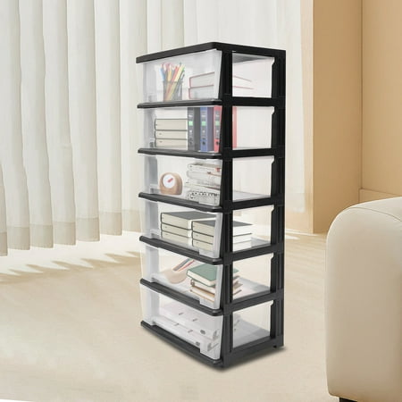 6-Tier Plastic Rolling Storage Cart Drawer Type Storage Organizer Rack W/ Wheels Black
