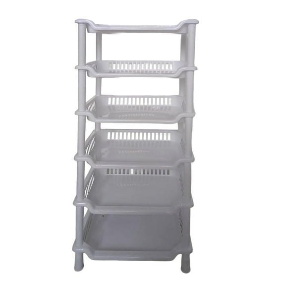 6-Tier Plastic Storage Shelf Adjustable Shelves Freestanding Organizer for Pantry Bathroom Kitchen Closet