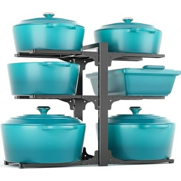 6-Tier Pots and Pans Organizer under Cabinet, 13.78" Height Heavy Duty Pot and Pan Organizer Kitchen Cabinet Organization and Storage, Adjustable Pot Rack for Frying Pan, Cast Iron Skillet