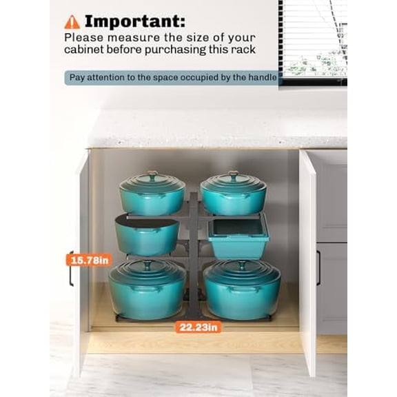 6-Tier Pots and Pans Organizer under Cabinet, 13.78" Height Heavy Duty Pot and Pan Organizer Kitchen Cabinet Organization and Storage, Adjustable Pot Rack for Frying Pan, Cast Iron Skillet