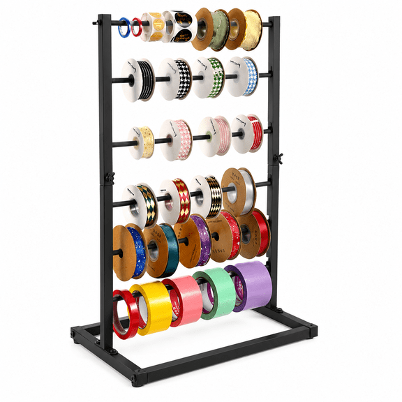 6-Tier Ribbon Organizer Rack, Black Metal Large Capacity Ribbon Spool Holder for Craft Gift Wrapping Florist Cake Shop, 11.8 x 17.3 x 27.6 in, for Craft Room Sewing Room
