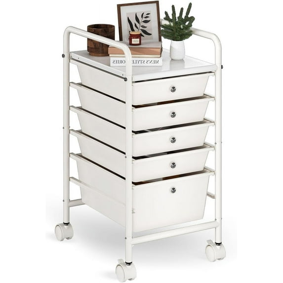 6 Tier Rolling Cart with 5 Drawers, Multipurpose Storage Utility Cart on Wheels Easy Movement Rolling Drawer Cart for Tools Documents Arts and Crafts Storage in Classroom, Home, Office, School