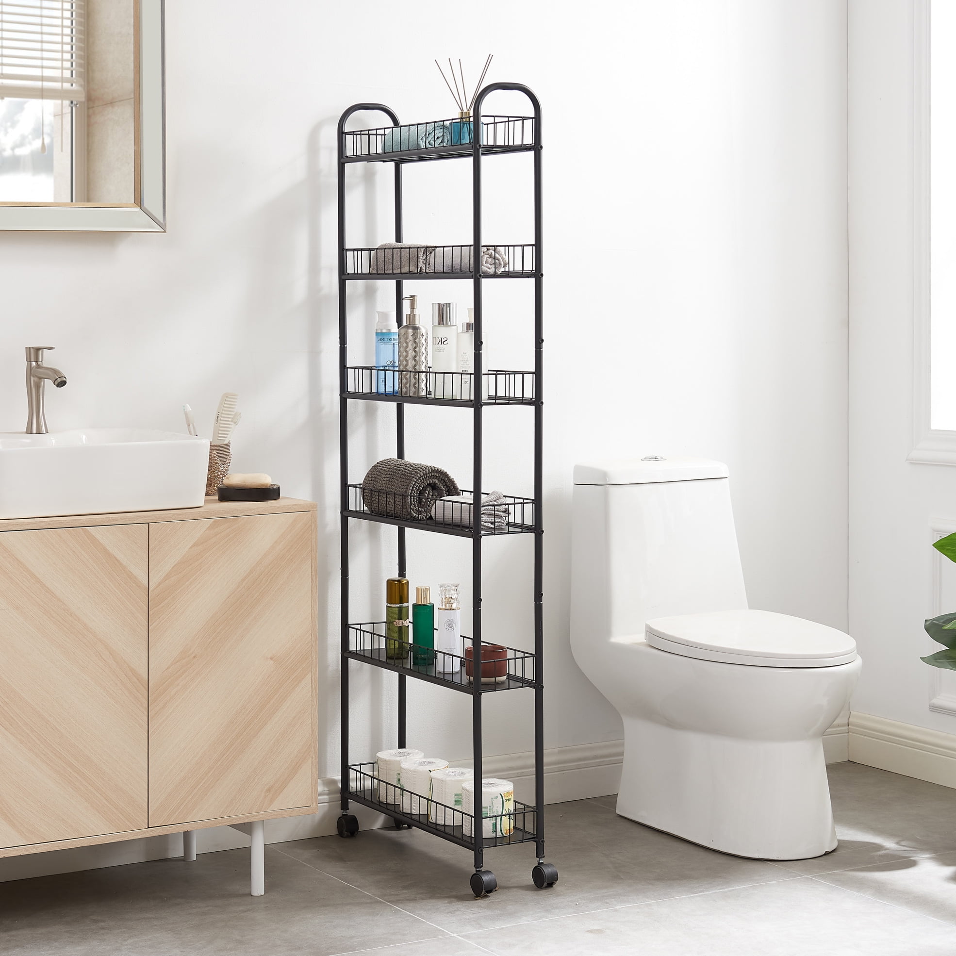 6-Tier Rolling Cart Gap,Kitchen Slim Slide Out Storage Tower Rack with ...