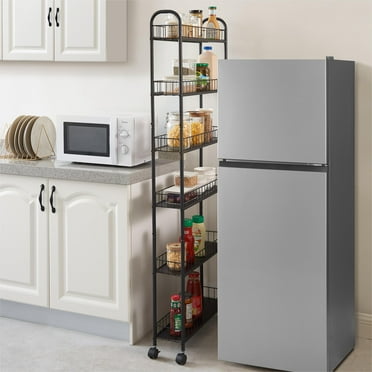6 Tier Rolling Cart,Slim Slide Mobile Storage Shelving Unit with Wheels, Movable Storage Shelf for Kitchen Bathroom Office Laundry,Black