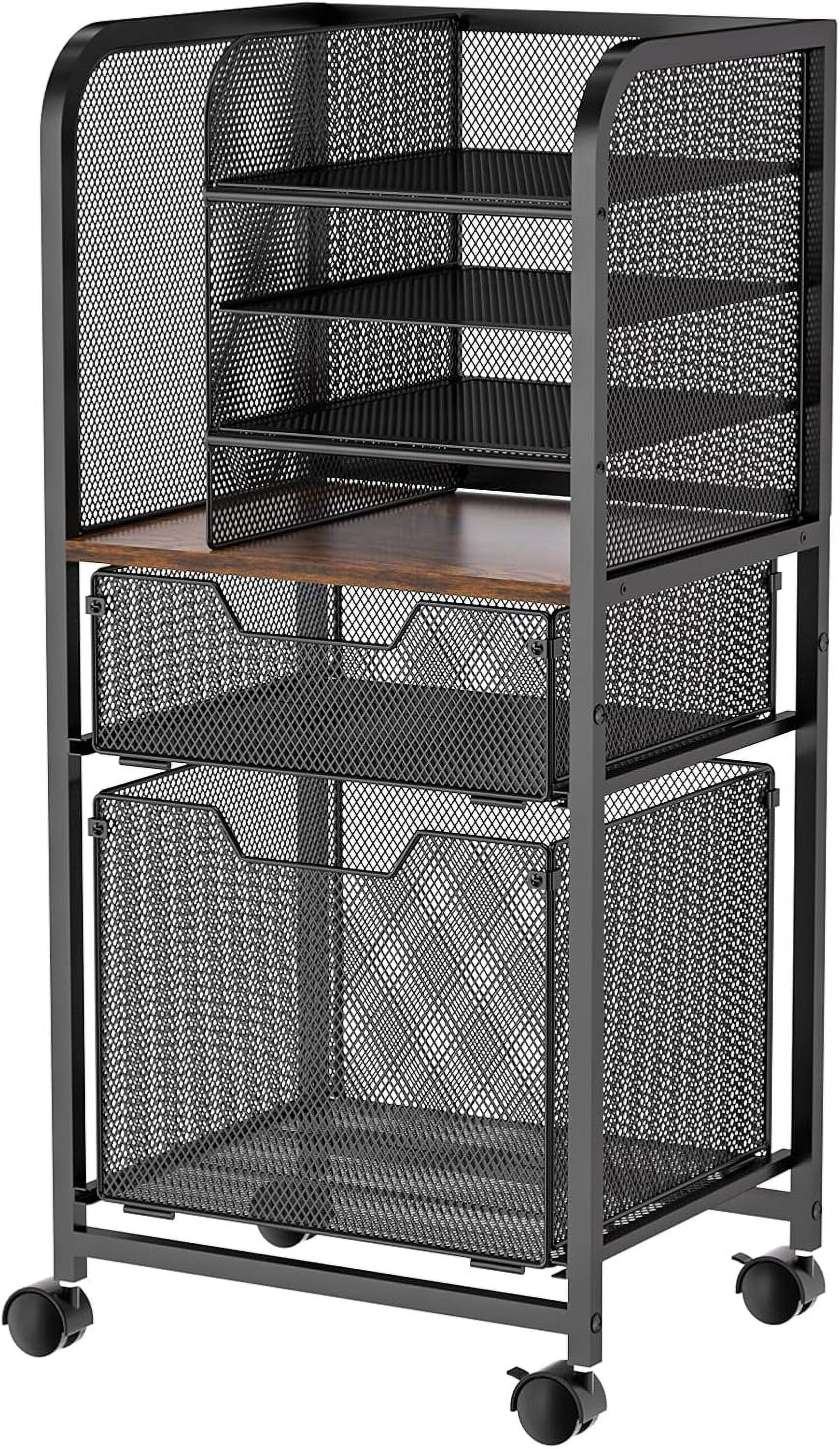 6-Tier Rolling File Cart with 2 Drawers, Multi-Tier Mobile File Cabinet for Office and Home