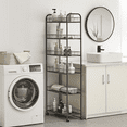 thumbnail image 1 of 6 Tier Rolling Slim Storage Cart Metal with 4 Lockable Wheels & Baskets Storage Shelf Cart for Kitchen Bathroom Laundry Small Space Office,Black, 1 of 5