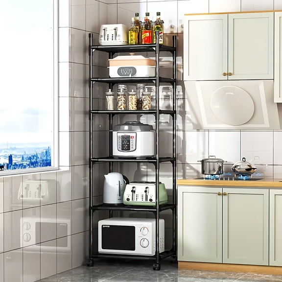 6-Tier Rolling Storage Rack with Adjustable Metal Shelves, Corner Organizer for Kitchen Bathroom