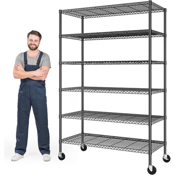 6-Tier Rolling Storage Shelves, 82" H x 45" W x 18" D Adjustable Wire Shelving Unit with Locking Wheels, Heavy-Duty Metal Rack for Garage, Pantry, Kitchen, Basement  Black