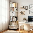 thumbnail image 1 of 6 Tier Rotating Bookshelf,360° Display Round Spinning Bookshelf with Wheels,Space-Saving,Small Space Rotating Bookshelf Tower for Bedroom,Living Room,Home,Office,White, 1 of 8