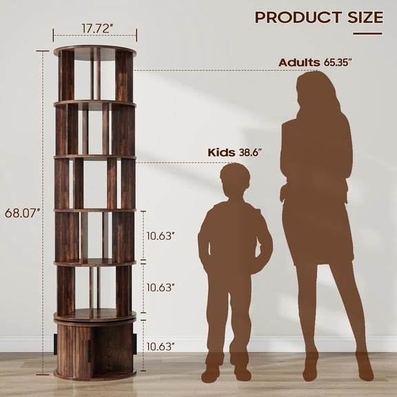 6-Tier Rotating Bookshelf Round Revolving Storage Tower for Small Spaces