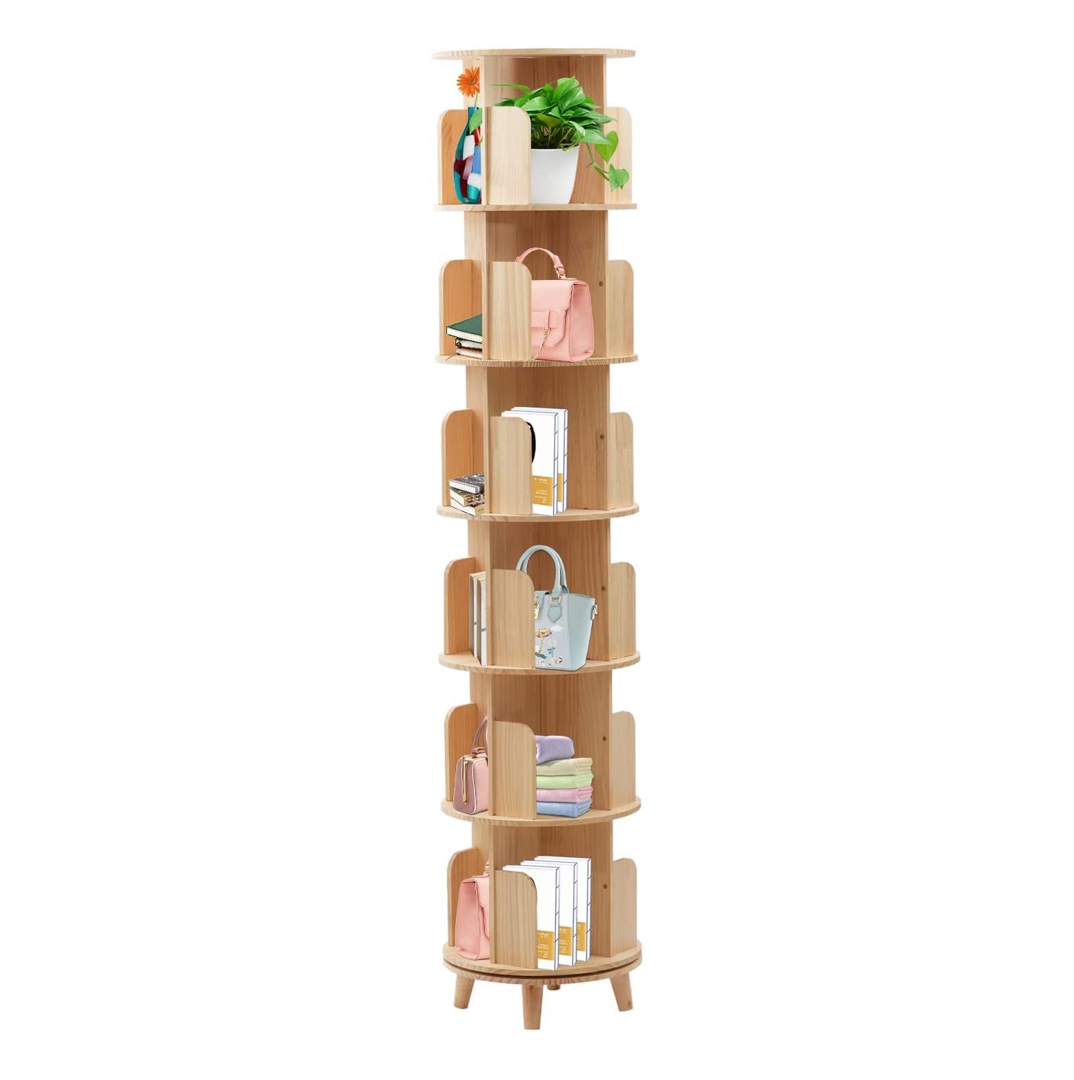 6 Tier Rotating Bookshelves, 360 Display Floor Standing Bookcase