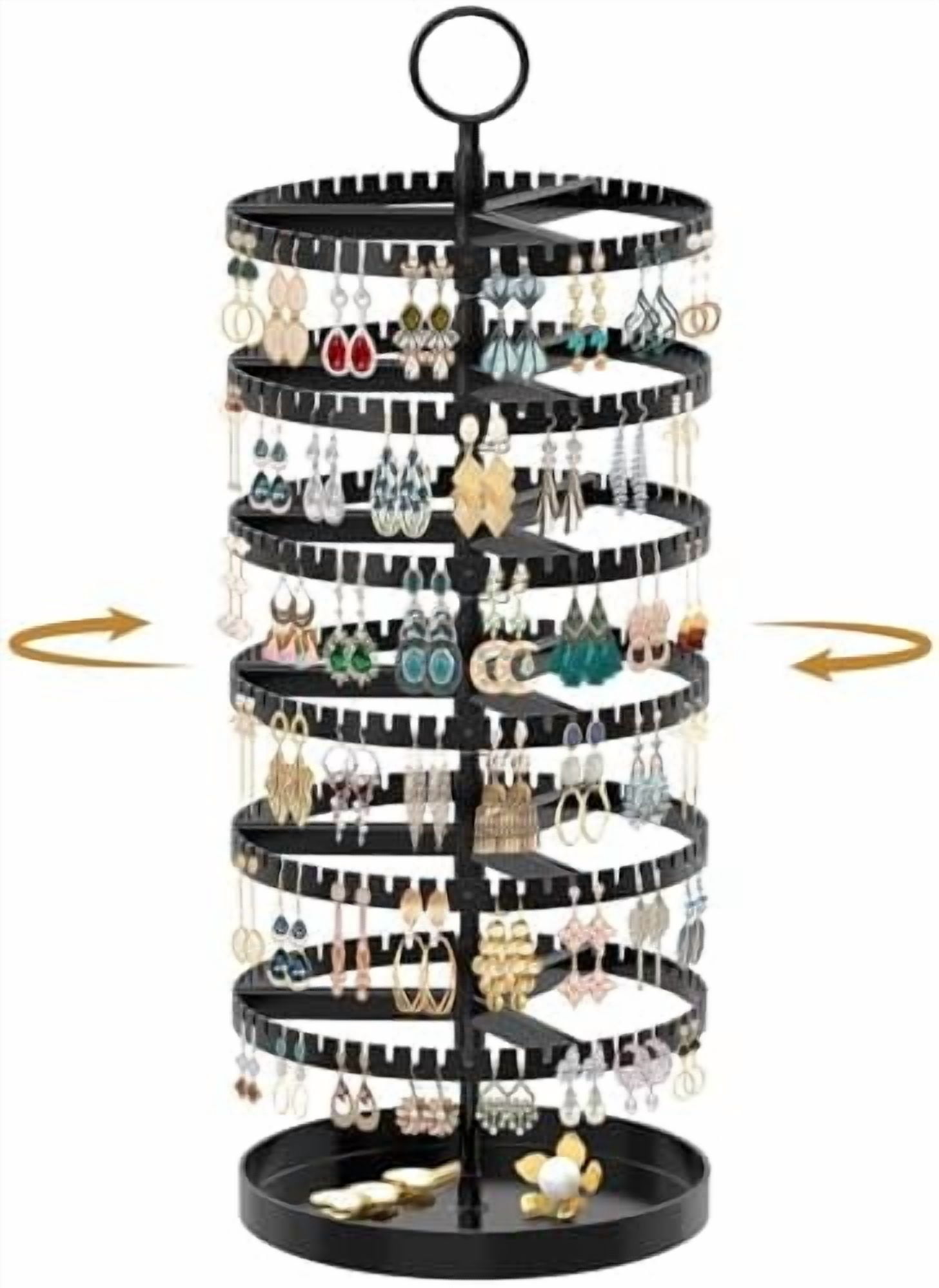 6 Tier Rotating Earring Holder Organizer Display Tree with Metal Tray ...