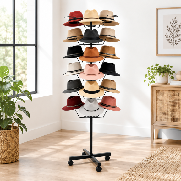 6-Tier Rotating Hat Display Organizer with 30 Circular Hooks