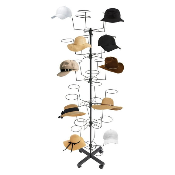 6-Tier Rotating Hat Display Rack - Adjustable Retail Hat Stand for Headwear, Caps, and Accessories - Space-Saving Spinning Design for Stores, Boutiques, or Home Use (Black)