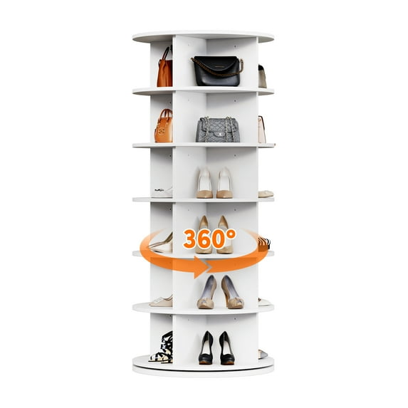 6 Tier Rotating Shoe Rack Tower,Revolving 360 Shoe Rack Storage Round Carousel,Vertical Handbag Rotate Shoes Closet Organization for Entryway Living Room Hallway